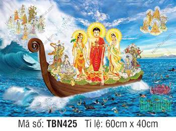Hình Thuyền Bát Nhã TBN425, Đức Phật mặc sắc y đỏ vòng cung Hình Thuyền Bát Nhã TBN425, Đức Phật mặc sắc y đỏ vòng cung