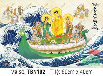 Hình Thuyền Bát Nhã đẹp TBN102, họa cảnh Tam Thánh mặc y vàng xanh Hình Thuyền Bát Nhã đẹp TBN102, họa cảnh Tam Thánh mặc y vàng xanh
