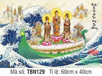 Hình Thuyền Bát Nhã đẹp TBN129, Tây Phương Tam Thánh khoác áo gấm nâu