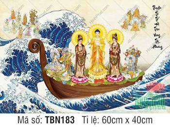 Hình Thuyền Bát Nhã đẹp TBN183, Đức Phật ngự tòa sen vàng Hình Thuyền Bát Nhã đẹp TBN183, Đức Phật ngự tòa sen vàng