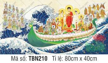Hình Thuyền Bát Nhã đẹp TBN210, cảnh Tam Thánh ngự thuyền hoa sen Hình Thuyền Bát Nhã đẹp TBN210, cảnh Tam Thánh ngự thuyền hoa sen
