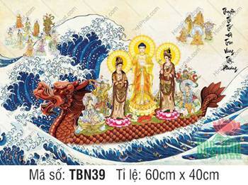 Hình Thuyền Bát Nhã đẹp TBN39, Phật áo vàng và hai vị Bồ Tát Hình Thuyền Bát Nhã đẹp TBN39, Phật áo vàng và hai vị Bồ Tát