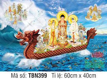 Hình Thuyền Bát Nhã đẹp TBN399, Tây Phương Tam Thánh ngự thuyền gỗ