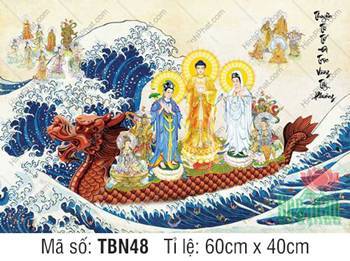 Hình Thuyền Bát Nhã đẹp TBN48, Tam Thánh áo vàng xanh trắng Hình Thuyền Bát Nhã đẹp TBN48, Tam Thánh áo vàng xanh trắng