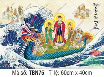 Hình Thuyền Bát Nhã đẹp TBN75, Tây Phương Tam Thánh y phục áo đỏ Hình Thuyền Bát Nhã đẹp TBN75, Thuyền Từ Tế Độ