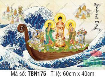 Hình Thuyền Bát Nhã kích thước lớn TBN175, cảnh Tam Thánh lướt sóng Hình Thuyền Bát Nhã kích thước lớn TBN175, cảnh Tam Thánh lướt sóng