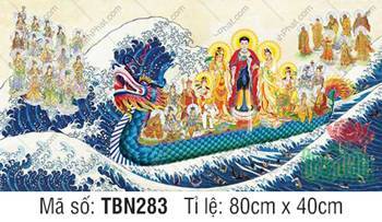 Hình Thuyền Bát Nhã kích thước lớn TBN283, thuyền màu xanh lam Hình Thuyền Bát Nhã kích thước lớn TBN283, thuyền màu xanh lam