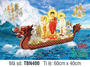 Hình Thuyền Bát Nhã kích thước lớn TBN400, Đức Phật ôm đóa sen hồng