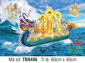 Thuyền Bát Nhã TBN406, cảnh Tây Phương Tam Thánh y vàng Thuyền Bát Nhã TBN406, cảnh Tây Phương Tam Thánh y vàng