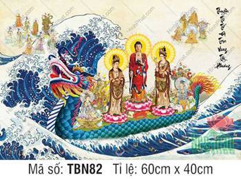 Thuyền Bát Nhã TBN82, Tây Phương Tam Thánh áo nâu ngự thuyền xanh Thuyền Bát Nhã TBN82, Tranh Thuyền Bát Nhã Đẹp Nhất