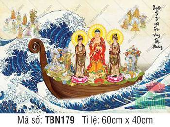 Thuyền Từ Tế Độ TBN179, Đức Phật mặc áo cà sa đỏ và hai vị Bồ Tát Thuyền Từ Tế Độ TBN179, Đức Phật mặc áo cà sa đỏ và hai vị Bồ Tát