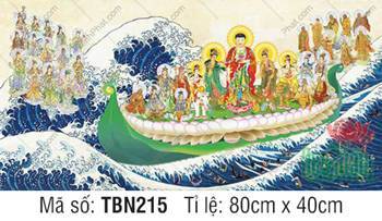 Thuyền Từ Tế Độ TBN215, cảnh Tam Thánh áo xanh lá ngự thuyền sen Thuyền Từ Tế Độ TBN215, cảnh Tam Thánh áo xanh lá ngự thuyền sen