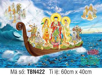 Thuyền Từ Tế Độ TBN422, cảnh Tam Thánh ngự trên thuyền gỗ Thuyền Từ Tế Độ TBN422, cảnh Tam Thánh ngự trên thuyền gỗ