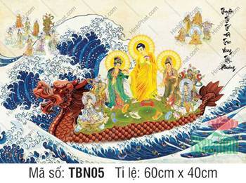 Tranh Thuyền Bát Nhã TBN05, cảnh Tam Thánh diện y phục xanh Tranh Thuyền Bát Nhã TBN05, cảnh Tam Thánh diện y phục xanh