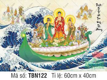 Tranh Thuyền Bát Nhã TBN122, cảnh Tam Thánh mặc áo đỏ phối xanh rêu