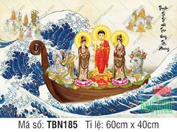 Tranh Thuyền Bát Nhã TBN185, cảnh Đức Phật y đỏ điều ngự thuyền rồng Tranh Thuyền Bát Nhã TBN185, cảnh Đức Phật y đỏ điều ngự thuyền rồng