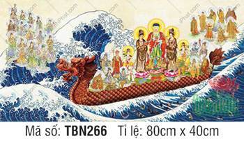 Tranh Thuyền Bát Nhã TBN266, Tây Phương Tam Thánh ngự sen hồng