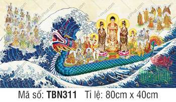 Tranh Thuyền Bát Nhã TBN311, sắc áo gấm vàng trên thuyền rồng xanh Tranh Thuyền Bát Nhã TBN311, sắc áo gấm vàng trên thuyền rồng xanh