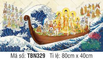 Tranh Thuyền Bát Nhã TBN329, thuyền gỗ mũi cuộn áo vàng Tranh Thuyền Bát Nhã TBN329, thuyền gỗ mũi cuộn áo vàng