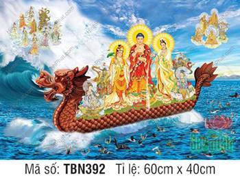 Tranh Thuyền Bát Nhã TBN392, hình ảnh Đức Phật mặc y vàng cam