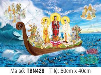 Tranh Thuyền Bát Nhã TBN428, Đức Phật mặc áo cà sa đỏ Tranh Thuyền Bát Nhã TBN428, Đức Phật mặc áo cà sa đỏ