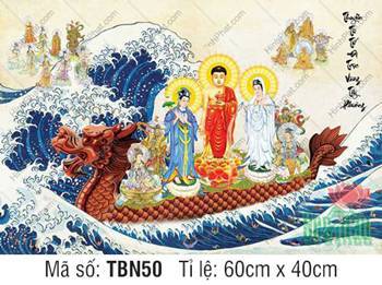 Tranh Thuyền Bát Nhã TBN50, Đại Thế Chí áo xanh và Quán Âm áo trắng Tranh Thuyền Bát Nhã TBN50, Đại Thế Chí áo xanh và Quán Âm áo trắng