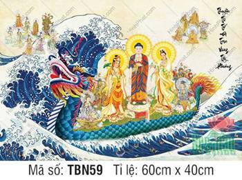 Tranh Thuyền Bát Nhã TBN59, Tây Phương Tam Thánh ngự thuyền rồng xanh Tranh Thuyền Bát Nhã TBN59, Tây Phương Tam Thánh ngự thuyền rồng xanh