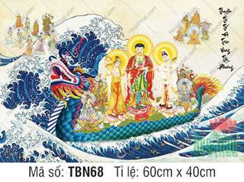 Tranh Thuyền Bát Nhã TBN68, Tam Thánh áo đỏ trắng vàng vượt sóng Tranh Thuyền Bát Nhã TBN68, Tam Thánh áo đỏ trắng vàng vượt sóng