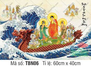 Tranh Thuyền Bát Nhã đẹp TBN06, vị Phật áo cam đứng trên lá sen xanh Tranh Thuyền Bát Nhã đẹp TBN06, vị Phật áo cam đứng trên lá sen xanh