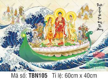 Tranh Thuyền Bát Nhã đẹp TBN105, Tây Phương Tam Thánh ngự tòa sen Tranh Thuyền Bát Nhã đẹp TBN105, Tây Phương Tam Thánh ngự tòa sen