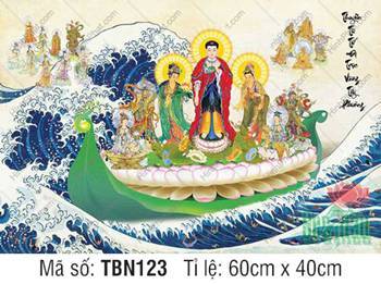 Tranh Thuyền Bát Nhã đẹp TBN123, cảnh Tam Thánh ngự thuyền sen
