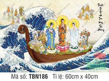 Tranh Thuyền Bát Nhã đẹp TBN186, Bồ Tát diện áo xanh dương Tranh Thuyền Bát Nhã đẹp TBN186, Bồ Tát diện áo xanh dương