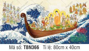 Tranh Thuyền Bát Nhã đẹp TBN366, cảnh chư Phật lướt sóng