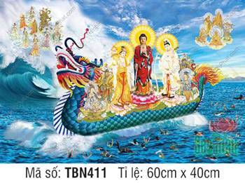 Tranh Thuyền Bát Nhã đẹp TBN411, sắc áo đỏ trên thuyền rồng xanh Tranh Thuyền Bát Nhã đẹp TBN411, sắc áo đỏ trên thuyền rồng xanh