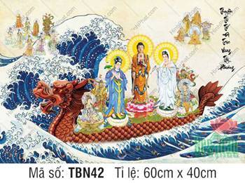 Tranh Thuyền Bát Nhã đẹp TBN42, Bồ Tát mặc y phục xanh trắng Tranh Thuyền Bát Nhã đẹp TBN42, Bồ Tát mặc y phục xanh trắng