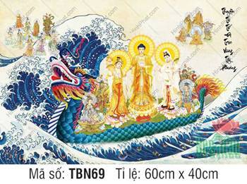 Tranh Thuyền Bát Nhã đẹp TBN69, sắc áo vàng kim trên thuyền vảy xanh Tranh Thuyền Bát Nhã đẹp TBN69, sắc áo vàng kim trên thuyền vảy xanh