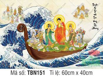 Tranh Thuyền Bát Nhã kích thước lớn TBN151, Đức Phật cưỡi sóng