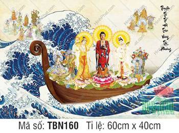 Tranh Thuyền Bát Nhã Kích Thước Lớn TBN160 Tây Phương Tam Thánh