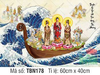 Tranh Thuyền Bát Nhã kích thước lớn TBN178, ba đài sen hồng Tranh Thuyền Bát Nhã kích thước lớn TBN178, ba đài sen hồng