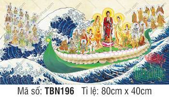 Tranh Thuyền Bát Nhã kích thước lớn TBN196, thuyền rồng xanh mạn sen Tranh Thuyền Bát Nhã kích thước lớn TBN196, thuyền rồng xanh mạn sen