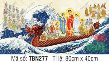 Tranh Thuyền Bát Nhã kích thước lớn TBN277, Đức Phật áo đỏ tươi