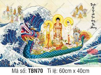 Tranh Thuyền Bát Nhã kích thước lớn TBN70, sắc áo lượn sóng vàng Tranh Thuyền Bát Nhã kích thước lớn TBN70, sắc áo lượn sóng vàng