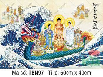 Tranh Thuyền Bát Nhã kích thước lớn TBN97, Phật khoác áo cà sa vàng Tranh Thuyền Bát Nhã kích thước lớn TBN97, Phật khoác áo cà sa vàng