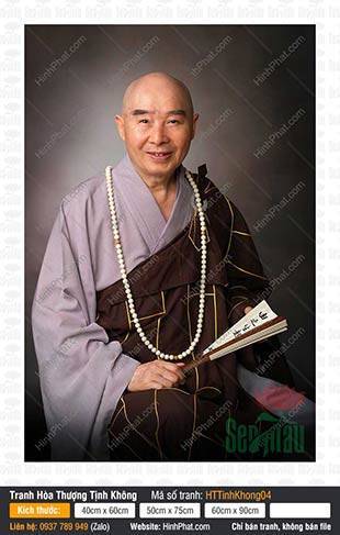 Tranh Hòa Thượng Tịnh Không 04, chân dung bán thân cầm quạt Tranh Hòa Thượng Tịnh Không 04, chân dung bán thân cầm quạt