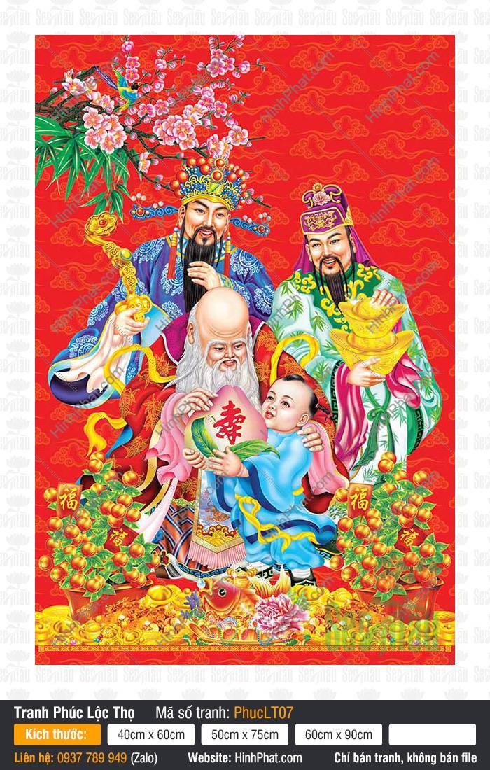 Hình Ảnh Phúc Lộc Thọ PhucLT07 Hình Ảnh Phúc Lộc Thọ PhucLT07 khắc họa ba ông Tam Đa trên nền đỏ tươi tắn