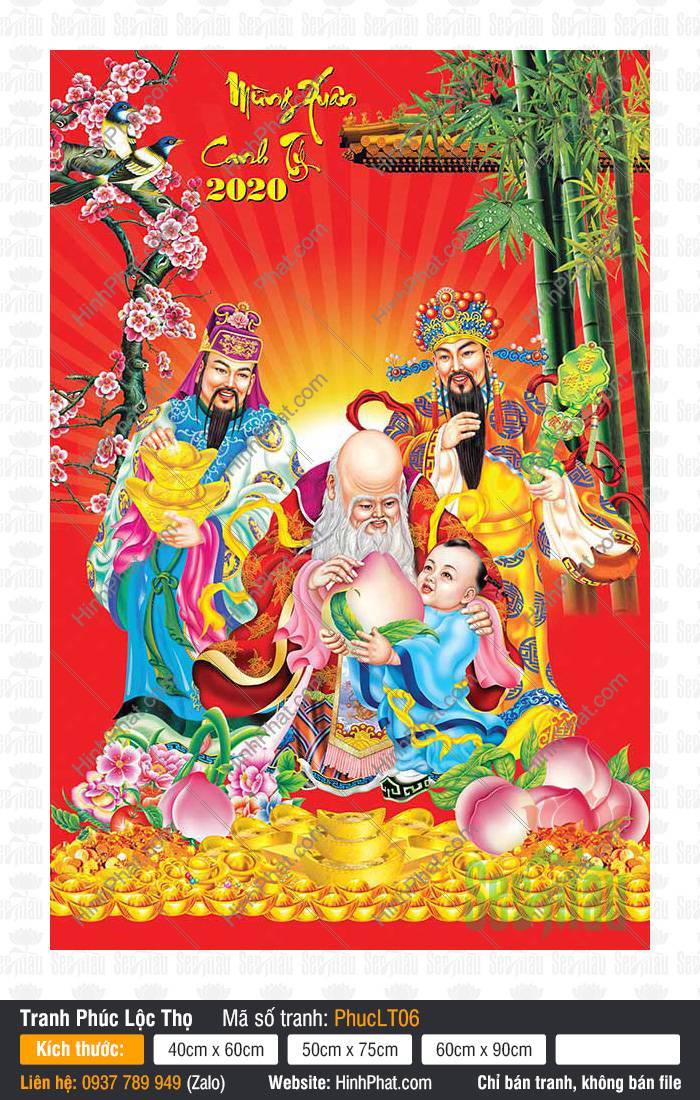 Hình Phúc Lộc Thọ Đẹp PhucLT06 Hình Phúc Lộc Thọ Đẹp PhucLT06 họa ba vị Tam Đa hoan hỷ bên em bé