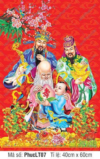 Hình Ảnh Phúc Lộc Thọ PhucLT07, ba vị thần trên nền đỏ