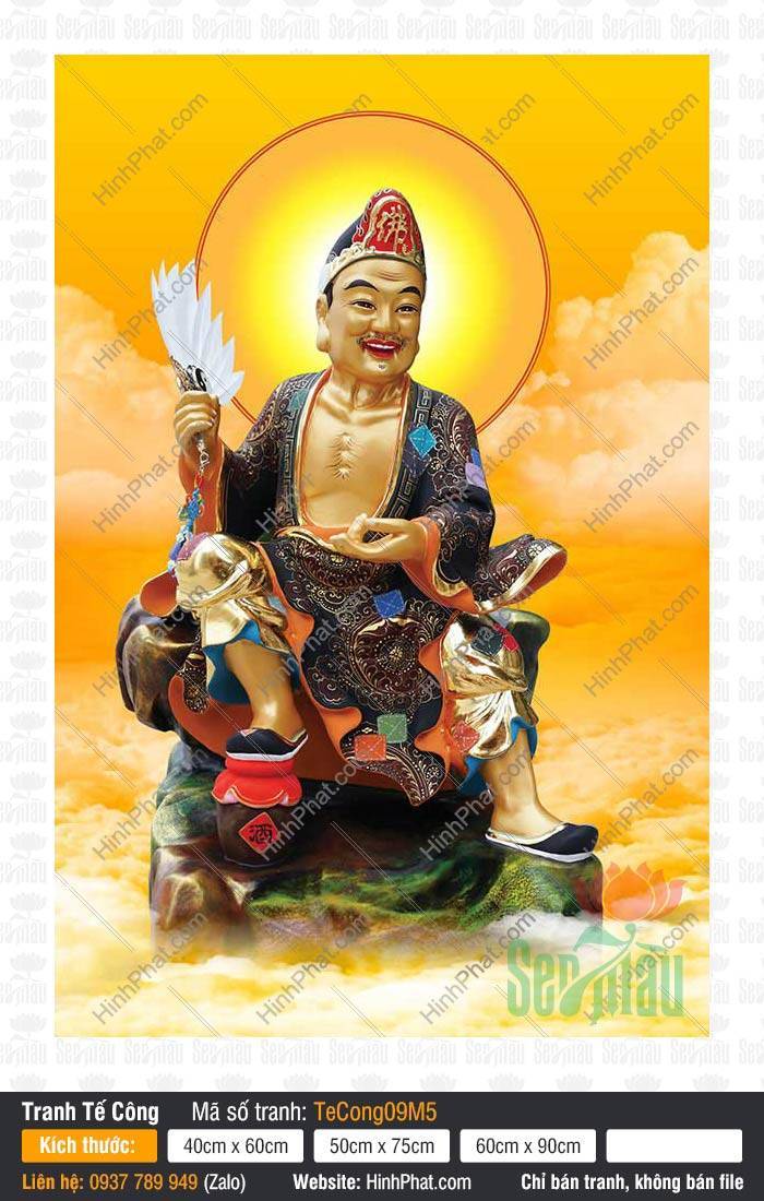 Ảnh Tế Công Hoạt Phật TeCong09M5 Ảnh Tế Công Hoạt Phật TeCong09M5 ngồi bệ đá tay cầm chiếc quạt trắng