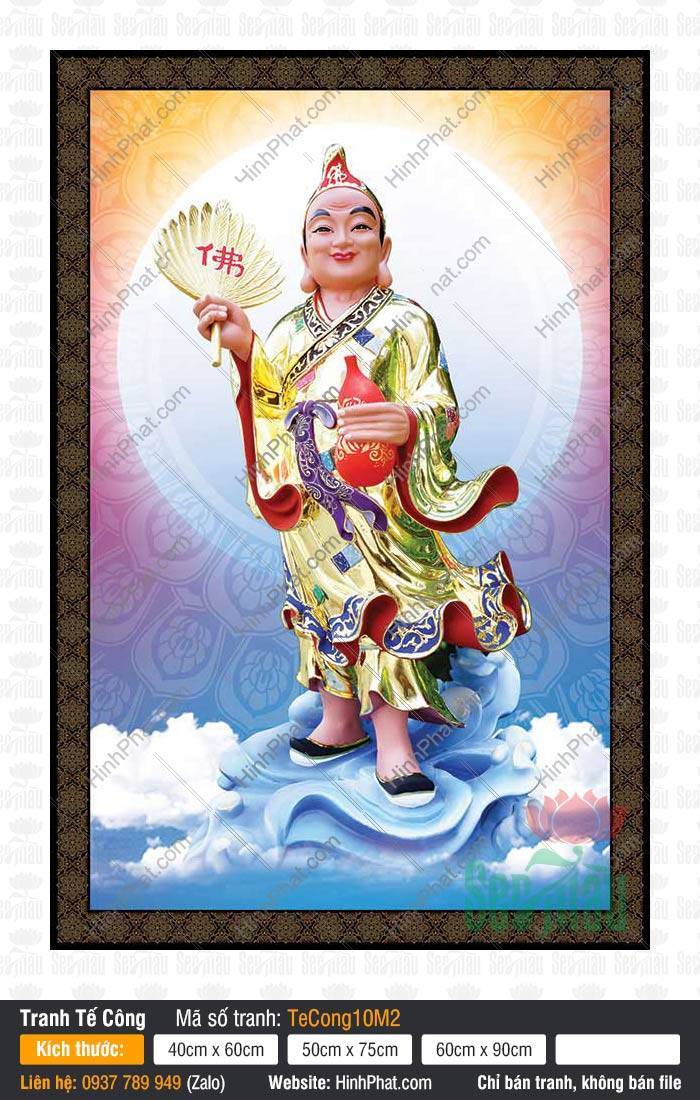 Hình Tế Công Kích Thước Lớn TeCong10M2 Hình Tế Công Kích Thước Lớn TeCong10M2 ngài mặc y phục vàng rực rỡ đứng trên mây xanh