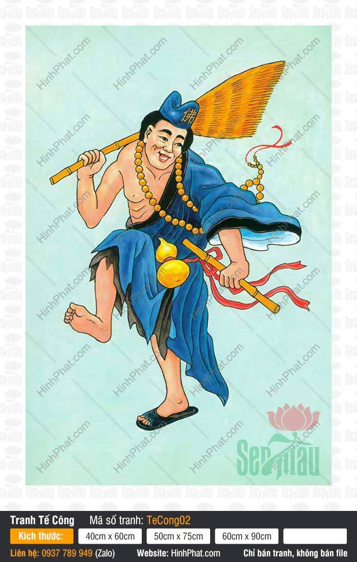 Hình Tế Công TeCong02 Hình Tế Công TeCong02 ngài mặc y phục xanh lam cầm quạt rách